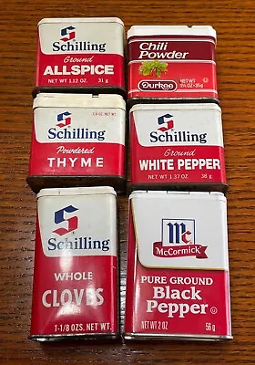 Lot Of 5 Vintage McCormick Schilling  And 1 Durkee 1970’s Spice Tins • $9.99