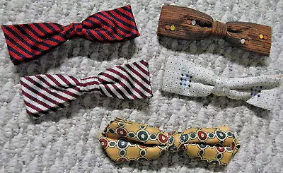 Vintage Bow Tie Lot Pre-Tied Metro Ormond Royal Stripes Dots USA Lot Of 5 • $21.99