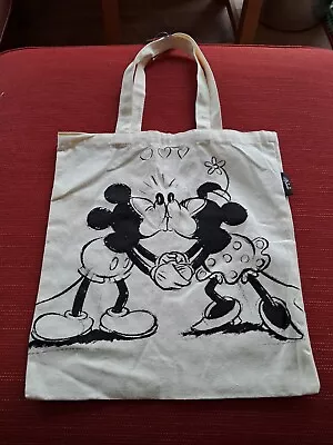 Disney Mickey & Minnie Mouse Kissing Sketch Tote Bag - Shopping Shoulder Cotton • £7