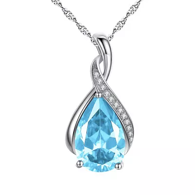 Aquamarine Simulated Birthstone Necklace Solid Silver Jewelry Gifts For Her • $57