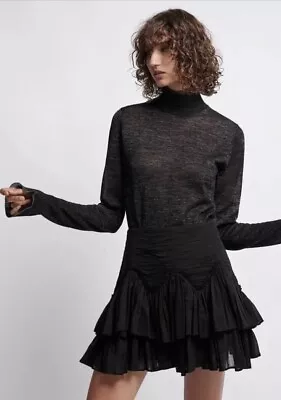 Aje Size XS AU6-8 Prima Flounce Black Metallic Sheer Long Sleeve Knit Top • $60