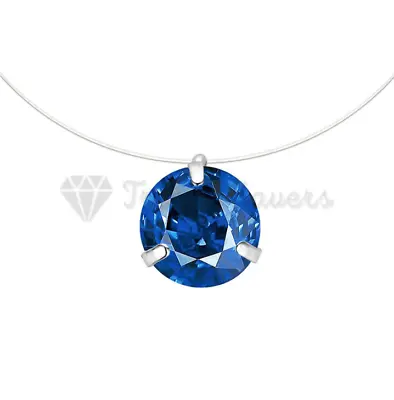 Sparkling Blue Invisible Dress Thin Cubic Zirconia Choker Solitaire Necklace • £3.96