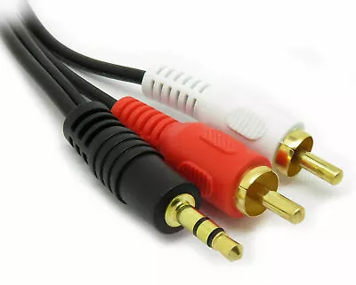 3.5mm Jack Phono RCA Cable To 2 Male RCA Phono Cable Audio Lead Stereo RED WHITE • £2.19