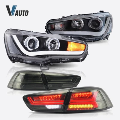 $469.99 • Buy VLAND Smoke Lens Tail Lights+LED Headlights For Mitsubishi Lancer Evo Audi Style