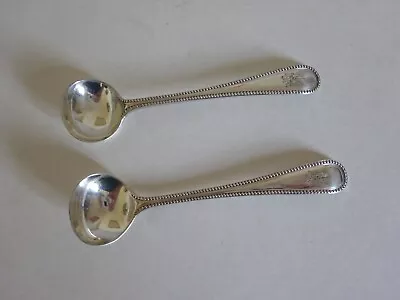 2 X Monogramed Antique Bead Pattern Silver Plate Mustard Salt Spoons Wilkinson • £6.99