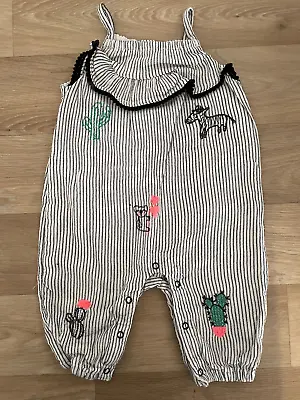 Baby Girl 0-3 Months Matalan Striped Strappy Jumpsuit Cactus Bear Ruffles • £1