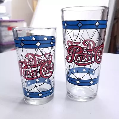 Vintage Pepsi Cola Tiffany Style Glasses Raised Stained Glass Set Of 2 1970's  • $17.95