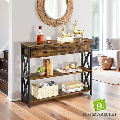 Industrial Console Table Office Desk Hallway Side Entry Hall Table Drawer Brown • $129.75