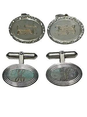 Vintage Stainless Steel Men’s Cuff Links Set Of 2 Monogram “H” Initials 1 Inch • $9