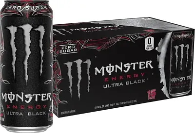 Monster Energy Ultra Black Sugar Free Energy Drink 16 Ounce (Pack Of 15) • $35.56