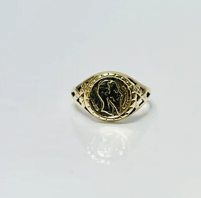 VINTAGE 9ct Gold Replica Mexican Peso Coin Ring UK Size  E  Hallmarked 1.3g • $123.09