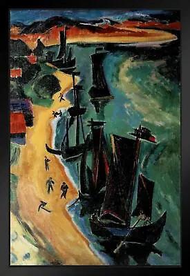 Max Pechstein Returning Boats 1919 Art Print Black Wood Framed Poster 14x20 • $39.98