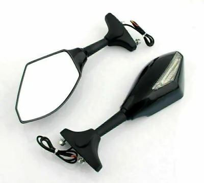 Universal Moto LED Turn Signal Mirrors For Honda Kawasaki Suzuki Yamaha Black F2 • £33.55