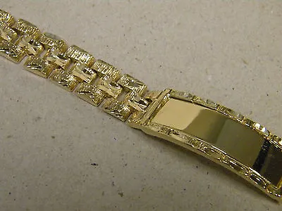 Men's Yellow Gold Plated Presidential Link Smooth ID Bracelet 9in Long 13mm Wide • $37.50