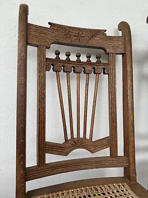 Antique Oak Larkin Chairs Press Back Cane Seats Set Of 2 Original Early 1900s • $390