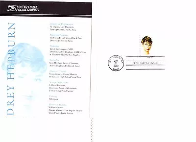 USPS First Day Ceremony Program #3786 Audrey Hepburn Hollywood Legend UNICEF • $7.50