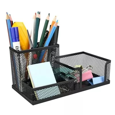 3 Part Black Mesh Office Desk Tidy Organiser File Stationery Card Pen Holder UK • £7.99