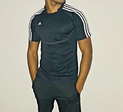 £25.49 • Buy Adidas Soccer Athletic Shirt Jersey Black Climalite Response Pattern Small