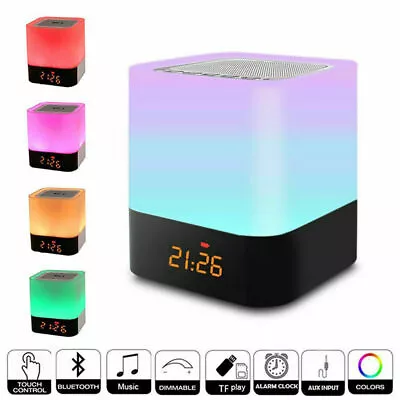 LED USB Bluetooth Music Speaker Touch Bedside Night Light Desk Lamp Alarm Clock • $37.99