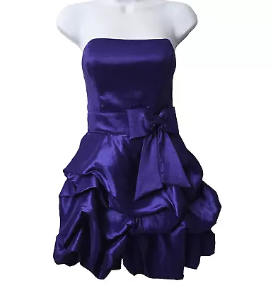 VTG 90s Prom Party Dress 5 6 Bubble Hem Strapless Bow Purple Blue Satin Shimmery • $39.99