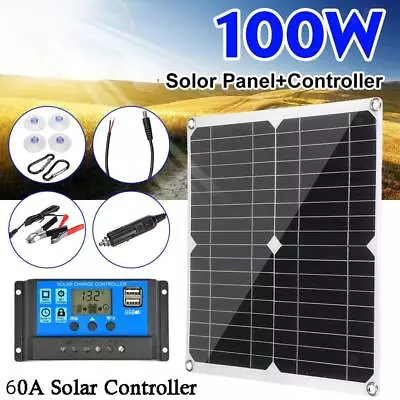 100 Watts Solar Panel Kit 60A 12V Battery Charger With Controller Caravan Boat  • £40.79