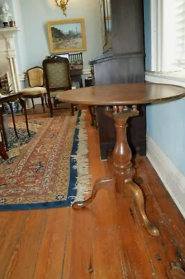 Antique American Elm Tea  Table  Birdcage   Tilt Top C. 1830 • $575