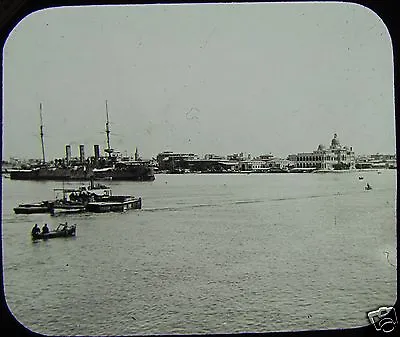 Glass Magic Lantern Slide ENTRANCE OF THE SUEZ CANAL C1900 EGYPT SHIPS • $18.50