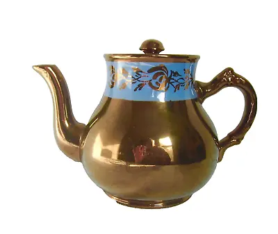 Vintage Lusterware Teapot English Gibsons England Blue Floral Band Vintage • $16