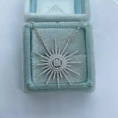 2.00Ct Round Cut VVS1 Starburst Diamond Pendant Free Chain 14K White Gold Finish • $46.69