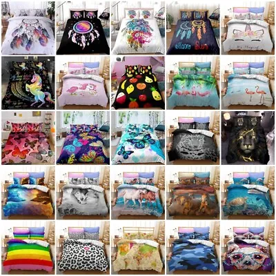 Animal Quilt Doona Duvet Cover Set Single/Double/Queen/King Size Bed Bedding Set • $28.99