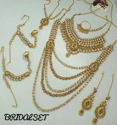 Indian Gold Bridal Kundan Jewelry Set Gold Tone Designer Necklace Earring • $29.99