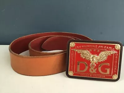 Preowned - D&G Tan Leather Belt With Red Fly Like An Eagle Buckle • £29.95