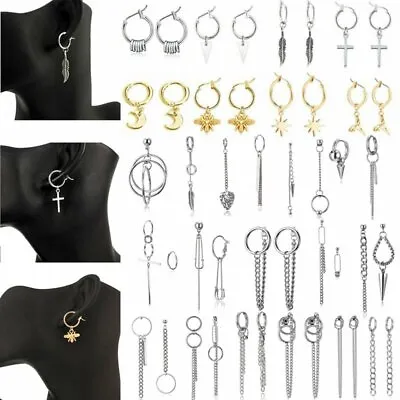 $2.63 • Buy Punk Earrings Men Women Boys Stainless Steel Ear Stud Hoop Dangle Jewelry Gifts