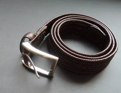 Mens Dockers Brown Imitation Vegan Leather Braided Elastic Belt XL 42-44 • $12.90