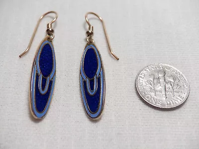 Vintage Blue Lapis Lazuli (?) Dangle Pierced Wire Earrings. • $20