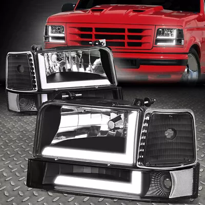 [6pcs] For 92-96 Ford F150-f350 Dual Led Drl Headlight Bumper Lamp Black/clear • $103.88