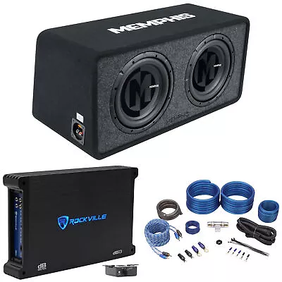 Memphis Audio PRXE12D2 1200w Dual 12  Subwoofers+Enclosure Box+Amplifier+Amp Kit • $404.90