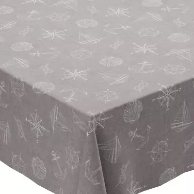 £6.09 • Buy Nautical Grey Boat Ship Linen Tex Vinyl Wipe Clean Pvc Tablecloth