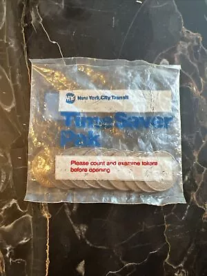 Ten Pack Of NYC MTA Subway Transit Tokens Hexagon Center Sealed Never Opened • $60