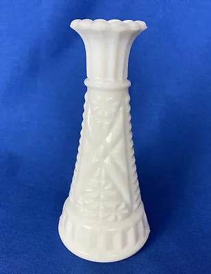 Anchor Hocking Bud Vase 6  White Milk Glass Stars & Bars MCM Shabby Chic Vintage • $6.29