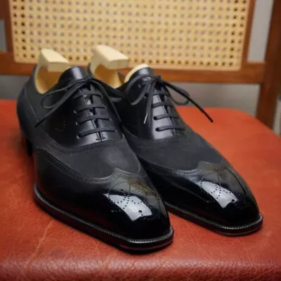 Men's Flat Faux Leather Panels Lace-up Breathable Stylish Vintage Shoes • $58.45