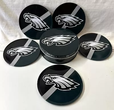 Philadelphia Eagles NFL Round Metal/Cork Coasters By Encore W/Tin Set Of 5 • $19.95
