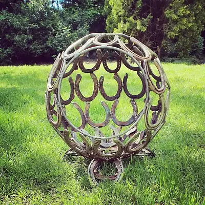Horseshoe Sphere Garden Feature Fire Firepit 50cm Hand Crafted Gift FREE POSTAGE • £149.99