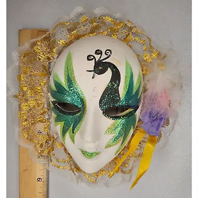 Ceramic Painted Mardi Gras Hanging Wall Mask • $20.95