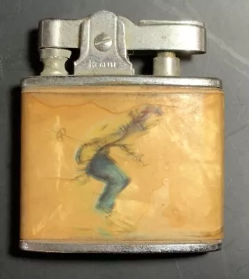 Vintage Realite Lighter Mother Of Pearl Skiing Motif Front & Back Complete • $55