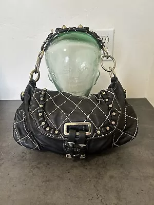 Juicy Couture Y2K Black Quilted Lamb Leather Mini Bowler Bag • $44.99