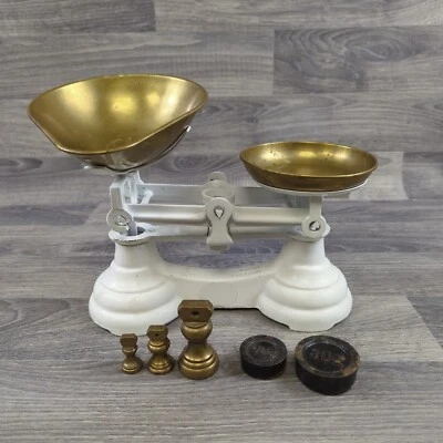 £24.95 • Buy Vintage Librasco White Cast Iron Scales With Weights And Pans *Made In England*