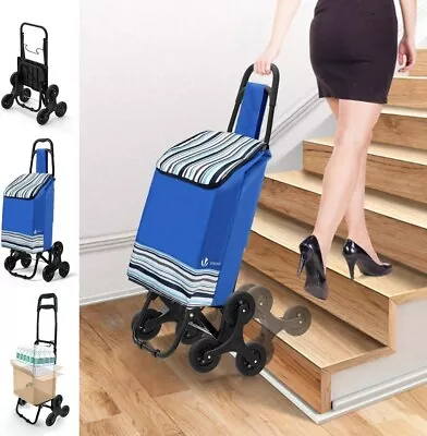 £28.99 • Buy VOUNOT Folding Shopping Trolley On 6 Wheels, Stair Climbing Shopping Cart, Blue
