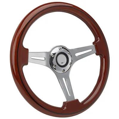 Universal 14 Inch (350mm) Silver Spoke Grain Wooden Style Steering Wheel 6 Bolt • $66.77