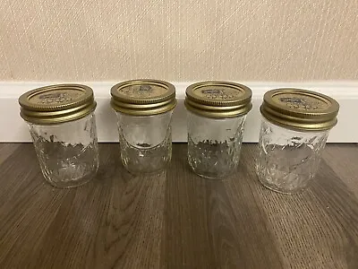 Vintage Ball Glass Quilted Crystal Jelly Jam Jars With Original Lids - Lot Of 4 • $24.99